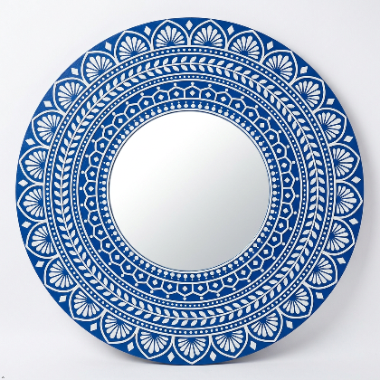 Handcrafted Circular Royal Blue Mandala Mirror Wall Hanging Panel 1